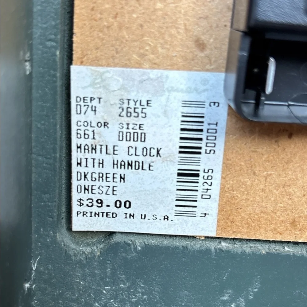 Eddie Bauer wooden dark green mantle quartz clock with handle | OS
